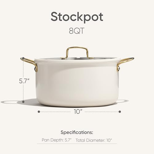 Cream White 8QT Full Clad Tri-Ply Stainless Steel Stock Pot with Lid