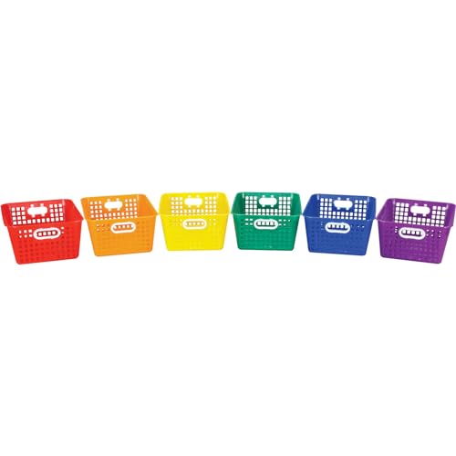 Rainbow Plastic Storage Baskets with Handles - Large Classroom Organizer Set - 6 Pack