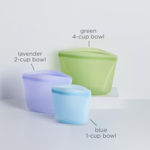 Stasher Reusable Silicone Food Storage Bags & Bowls 3-Pack - Blue, Lavender, Green