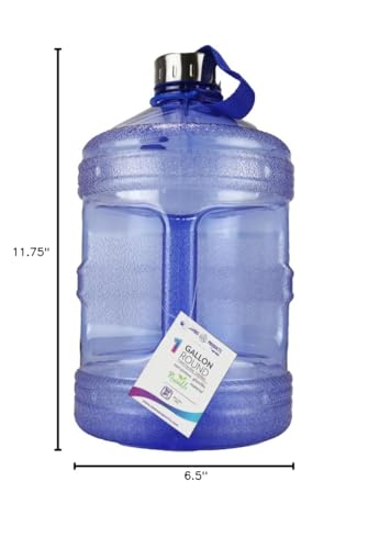New Wave Enviro Iconic 1 Gallon Round BPA Free Water Bottle with Stainless Steel Cap and Integrated Handle, Ideal for Gym and Outdoor Life, Blue