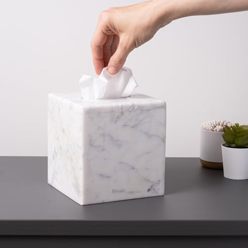 Marble Tissue Box Cover - Square Cube for Kleenex & Standard Sizes