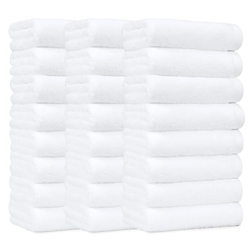 Cotton Hand Towels 24-Pack - Soft, Quick Drying, 16x26 Inches, White - Gym & Home Use