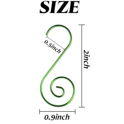 TIHOOD 200PCS 2inch Ornament Hooks, Christmas Ornament Hangers, Christmas Tree Hanger Baubles Ball Metal Hooks Xmas Decoration S Hooks (Green)