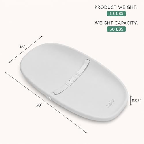 Evolur Eva Waterproof Changing Pad - Light Gray, Safety Strap & Contoured Walls
