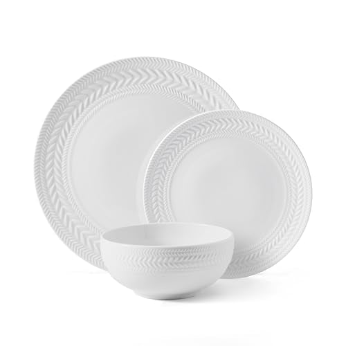 Pfaltzgraff Josephine 24-Piece Dinnerware Set - Embossed Basket Weave, Service for 8, White Porcelain