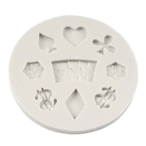 Poker Silicone Molds Playing Cards Hearts Diamonds Spades Clubs Fondant Mold for Casino Themed Cake Decoration Cupcake Topper Chocolate Candy Polymer Clay Gum Paste