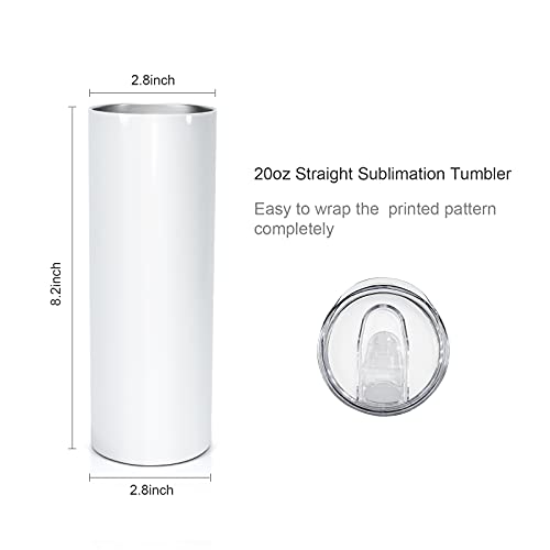 A-10P 10 Pack Sublimation Tumblers 20 OZ Straight Skinny Stainless Steel with Straw