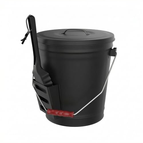 4.75-Gallon Metal Ash Bucket with Lid & Shovel – Fireplace & Wood Stove Accessory