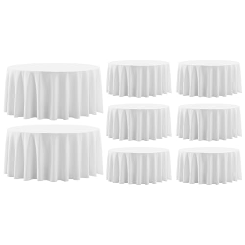 Aocoz 8 Pack White Round 120 Inch Tablecloths for Dining & Events