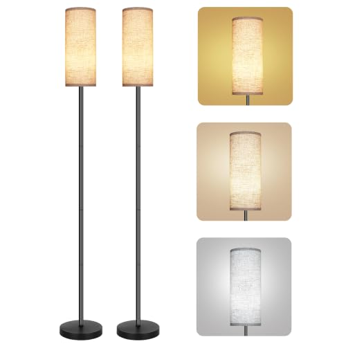 PARTPHONER Beige Modern Floor Lamp with Lampshade, Tall Standing Light with Foot Switch for Living Room, Bedroom, 2 Pack