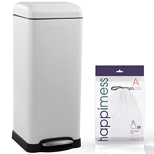 Happimess 8 Gallon Step Trash Can with Soft-Close Lid - Cotton White