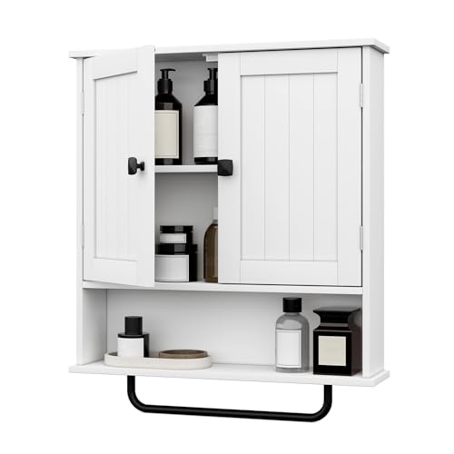 RRX Wall-Mounted Bathroom Cabinet with Towel Bar - White
