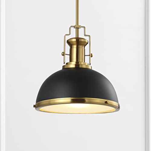 Jonathan Y Homer 13-inch Black Brass Industrial Dome Pendant Light - Modern Ceiling Fixture with LED Bulb Included