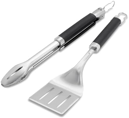 Weber Grilling Tool Set - Stainless Steel Tongs & 3-Sided Spatula with Non-Slip Handles