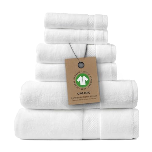White Organic Cotton Bath Towel Set - 6 Pieces Ultra Soft & Plush, 700GSM
