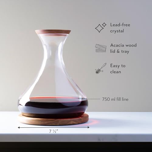 Cork & Mill Wine Decanter Set with Acacia Wood Stand & Stopper