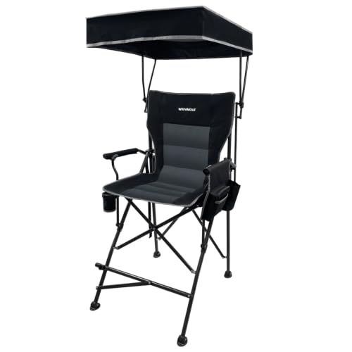 Black 27.5-Inch Tall Oversized Folding Camping Chair with Canopy & Footrest - Supports 300 lbs