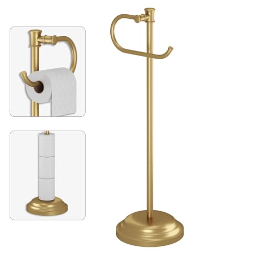 Freestanding Gold Toilet Paper Holder Floor Stand with Towel Ring - BESy
