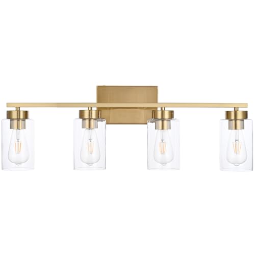 4-Light Bathroom Vanity Light Fixtures - Brushed Brass Wall Sconces with Clear Glass Shades - Gold, 4 Lights - Variation of THIS listing