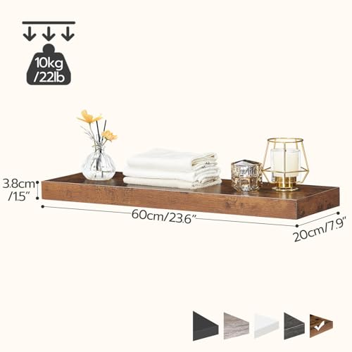 Floating Wall Shelves Set of 2 - Rustic Brown, 23.6 Inches - Wall Mounted Storage & Decor