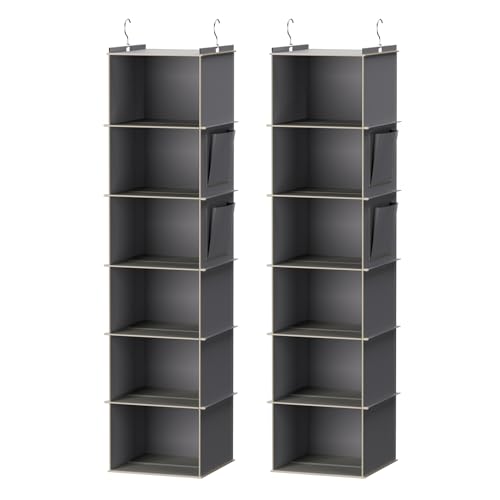 YOUDENOVA Hanging Closet Organizer 6-Shelf Storage Grey - 2 Pack