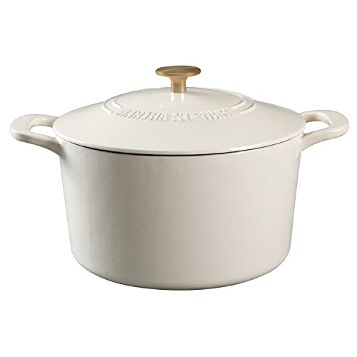 Dutch Oven - Linen White with Gold Knob 7-Quart Enamel Cast Iron Cookware