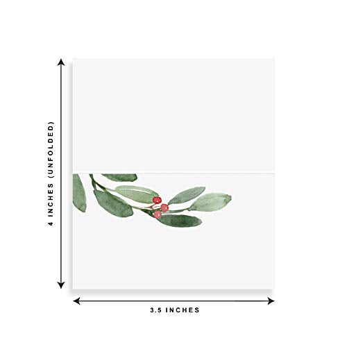 Bliss Collections Greenery Holiday Place Cards for Christmas Party, Wedding or special winter event! Seating Place Cards for Tables, Scored for Easy Folding, 50 Pack, 2 x 3.5 Inches