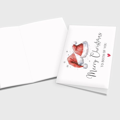 Both of You Christmas Greeting Card with Santa Hats - Holiday Watercolor Design, Premium Matte Paper, Blank Inside