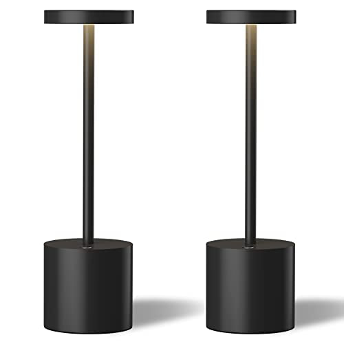 TBBGA Black LED Cordless Table Lamps Set of 2, Rechargeable 5000mAh