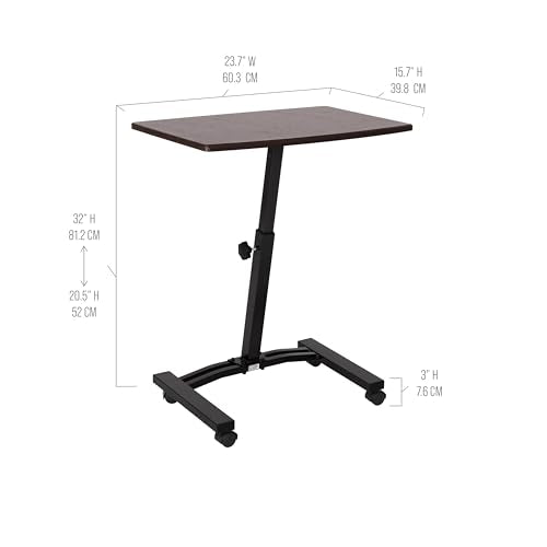 Walnut Mobile Laptop Desk Cart - Height Adjustable from 20.5 to 33 Inches, Slim Design, NEW Model
