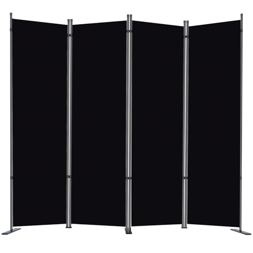 RANTILA Black 4-Panel Room Divider, 6ft Folding Privacy Screen, Freestanding Partition