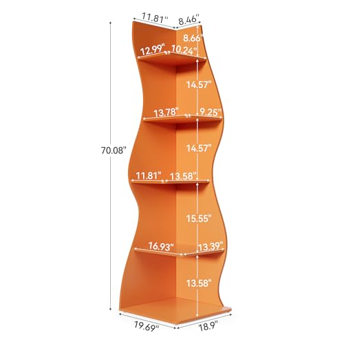 LITTLE TREE Small Corner Shelf - Orange 1 Pack, 5-Tier Wall Wavy Bookshelf