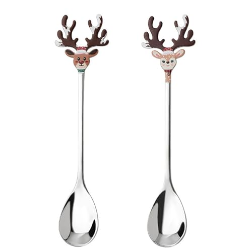 2Pcs Christmas Reindeer Coffee Spoons 5.6 Inch Elk Antler Tea Spoons