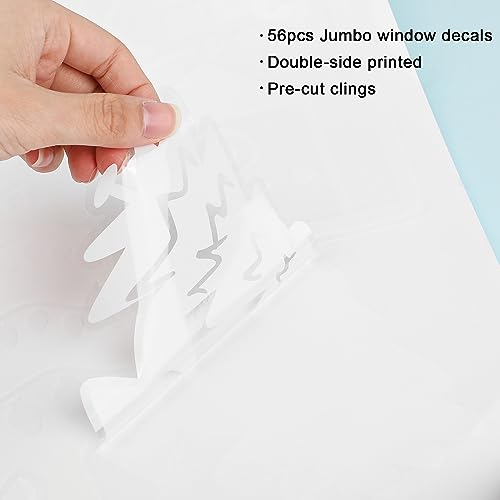 FINGOOO 56Pcs Large Christmas Window Clings - Double-Sided White House Snow Scene 4 Sheets 27.6 x 15.7 in