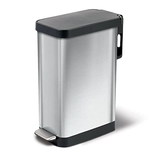 Stainless Steel Slim Trash Can with Clorox Odor Protection - 45L Kitchen Waste Bin with Soft Close Lid & Step Pedal