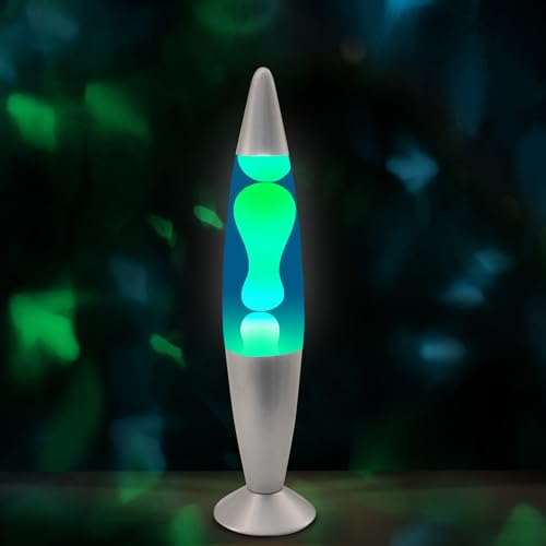 16-Inch Liquid Motion Night Light Lamp - Blue Liquid with Yellow Wax, Silver Base, Relaxing Home Decor