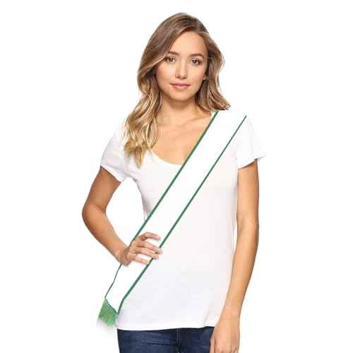 Birthday Sash for Men White Sash with Green Tassels Plain Sash Bridal Sash Party Decorations Birthday Princess Sash Sweet 16 Sash Prom King Sash for Beauty Pageant, Christmas Make Your Own Sahes