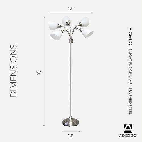 Adesso Silver Floor Lamp with 5 Movable Shades & Adjustable Brightness