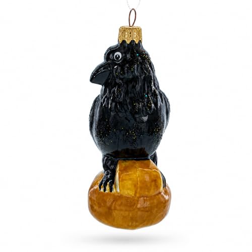 Black Crow Glass Christmas Ornament - Hand-Painted Ukrainian Holiday Decor
