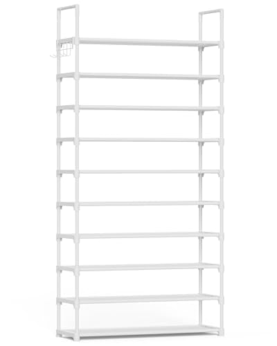 Kitsure 10-Tier Tall Shoe Rack Organizer - White, 32.2 x 11.8 x 68.5 Inches