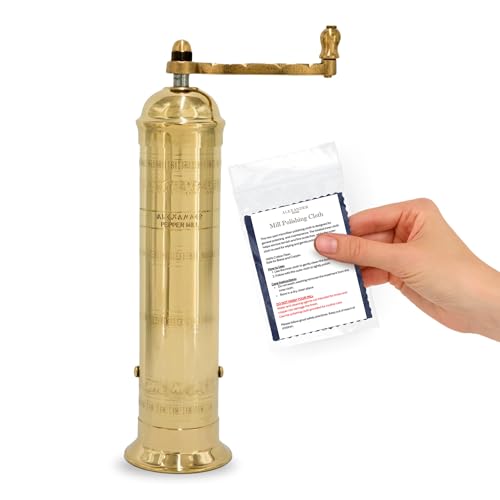 Alexander Home Greek Brass Pepper Mill 10-Inch Manual Refillable Spice Grinder