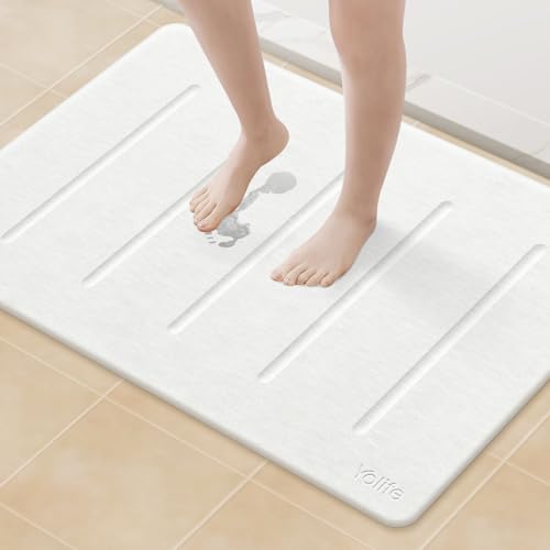 Yolife Large Diatomaceous Earth Bath Mat 32x20 Inches Non-Slip Quick Dry White Grey