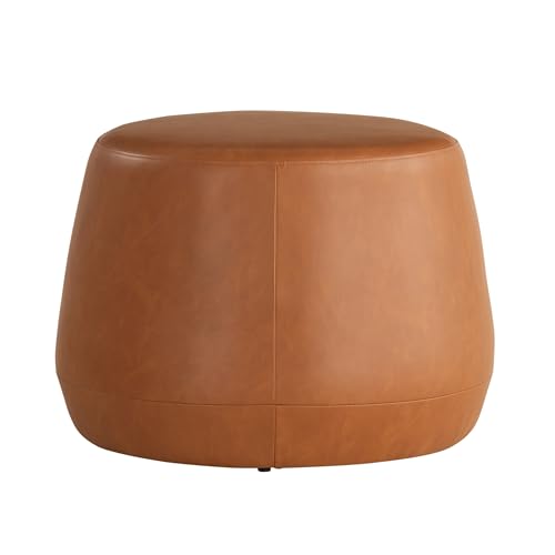 24-Inch Thimble Ottoman with Vegan Leather - Carmel, Fully Assembled