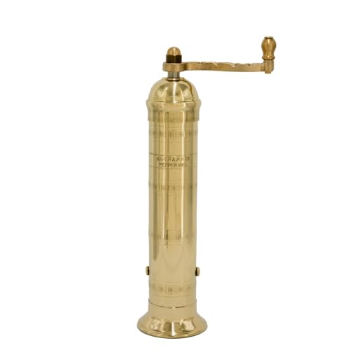 Greek-Style Brass Pepper Mill - 9-Inch Refillable Hand Grinder, Handmade