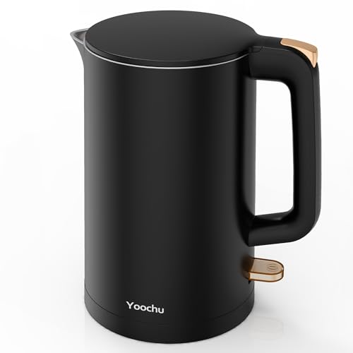 Yoochu Black Double Wall 1.7L Electric Kettle 1500W Safe Touch Water Boiler