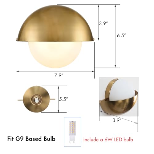 Gold Wall Sconce with Adjustable Metal Shade & Milky Glass Globe - Mid Century Vanity Light Over Mirror - Variation of THIS listing