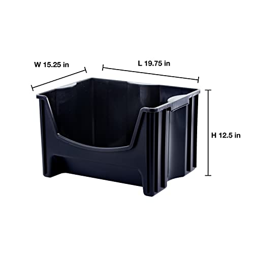 Jumbo Stackable Storage Bins - Pack of 3 with Large Handles & Wide Front Opening