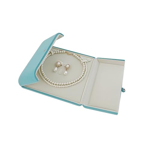 Large Necklace & Earrings Jewelry Case - Aqua Velvet Presentation Box, Scandinavian Design