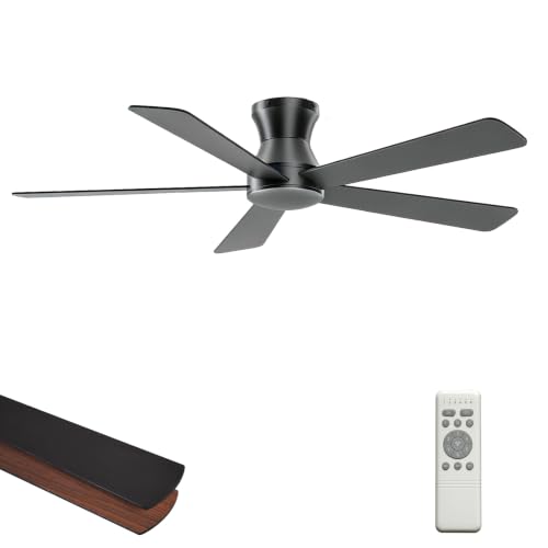 Carrefour Matte Black 48-Inch Ceiling Fan No Light - Low Profile, Reversible, 6-Speed with Remote & App Control