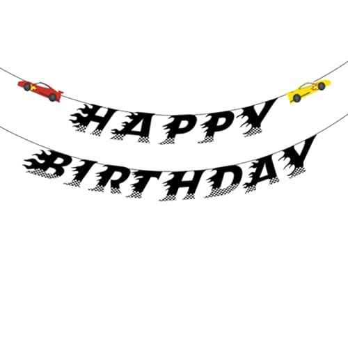 Race Car Birthday Banner, 6.3 x 4.7 inches, Party Decorations for Boys, Baby Shower, Christmas, Colorful